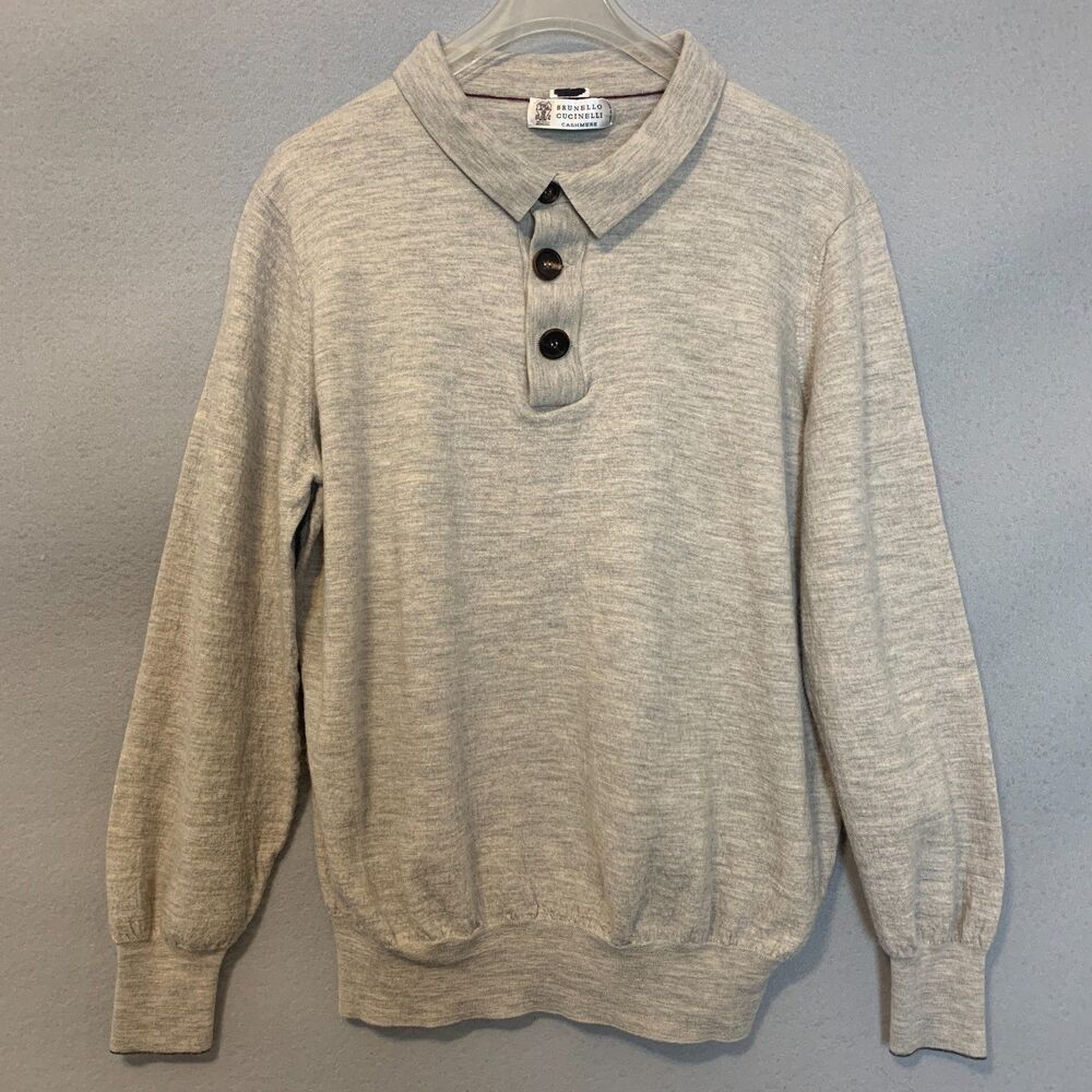 Brunello Cucinelli Grey Wool Cashmere Polo Sweater Italy Men’s Medium Luxury